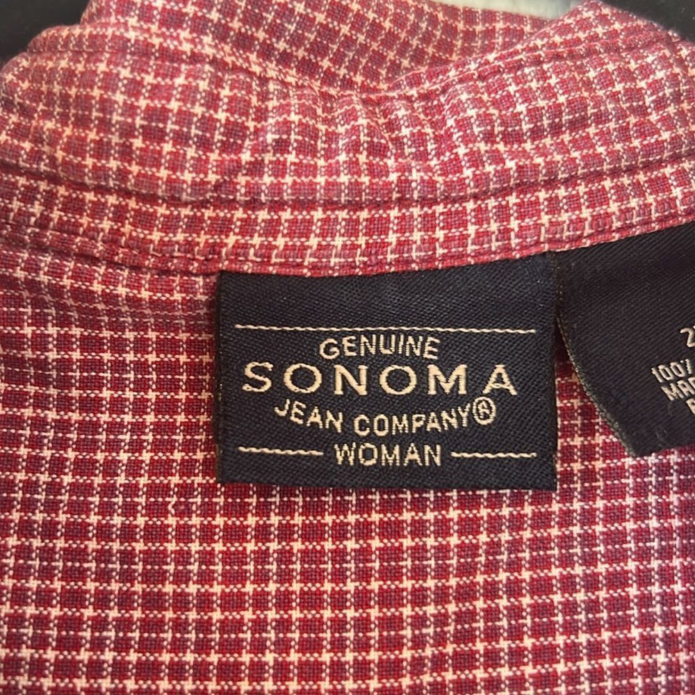 Sonoma Woman Jean Company Micro Check Red and White Short Sleeve Shirt ~ Size 2X - Picture 4 of 6